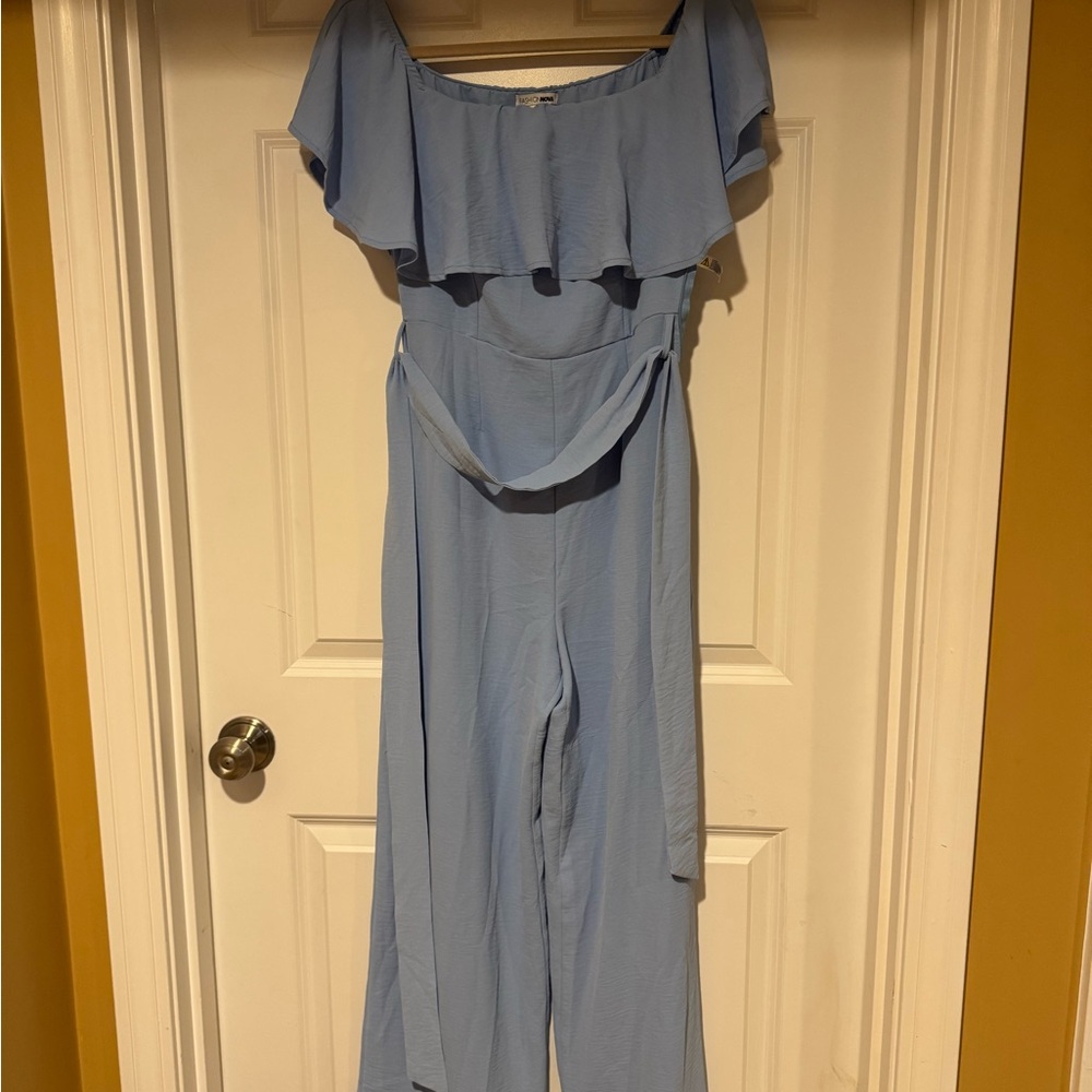 Fashion Nova Light Blue Linen Jumpsuit - Size Medium